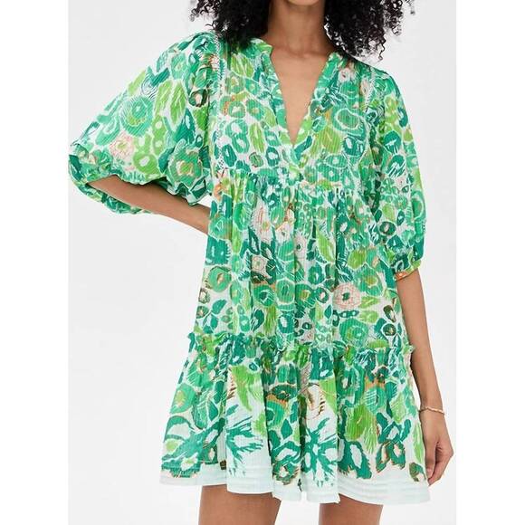 NEW POUPETTE ST BARTH aria mini dress in green pencilleo - Picture 2 of 9